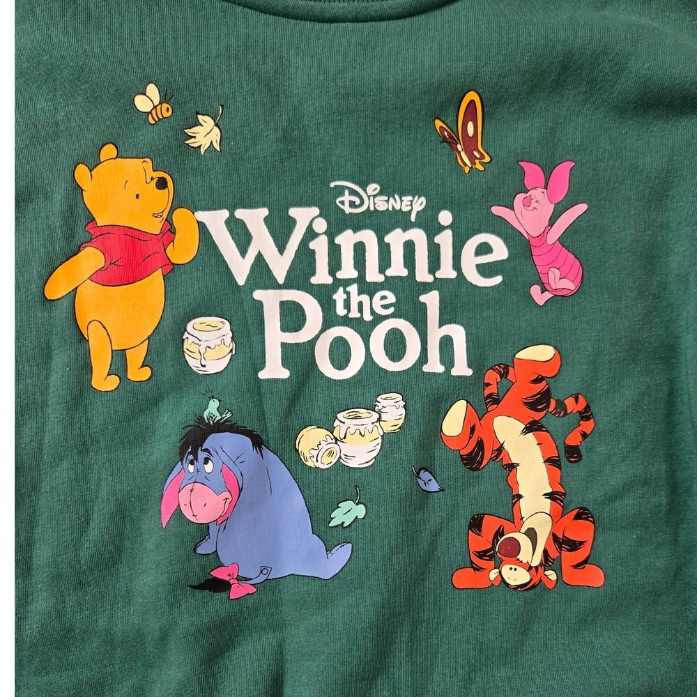 Disney Winnie the Pooh Green Sweatshirt size Small Cozy Print in both sides